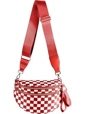 〽️Women's Red Bum Travel Purse Checkered Nylon Spacious Large Crossbody Bags